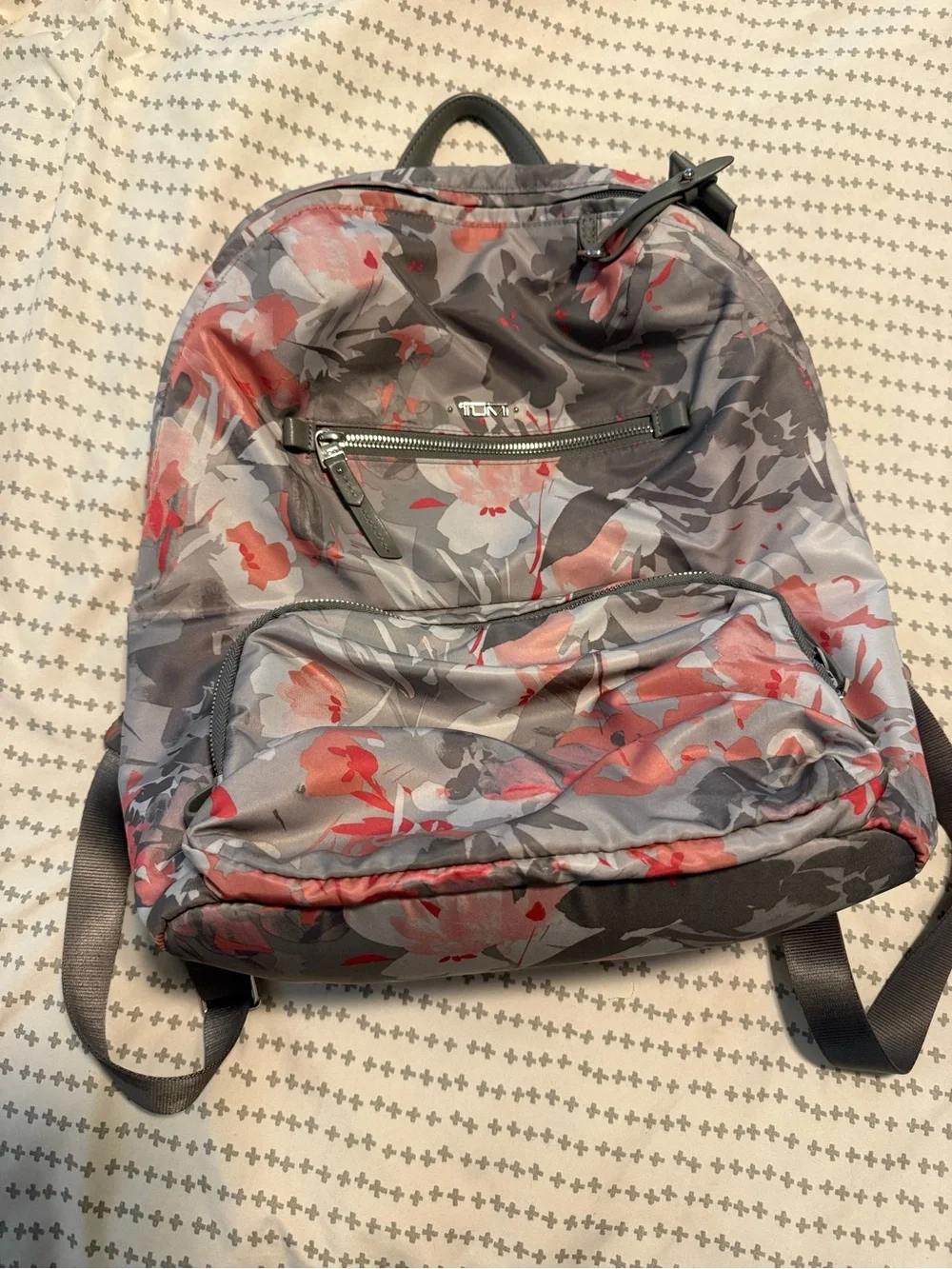 Tumi Gray Backpack with pink Floral Print